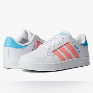 ADIDAS BREAKNET J White Acid Red LOW TOP SNEAKERS Size 7 Youth